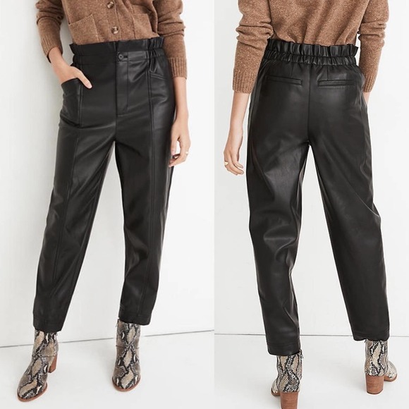 Madewell Vegan Leather Pull-On High Rise Paperbag Pants size 4 New with Tags